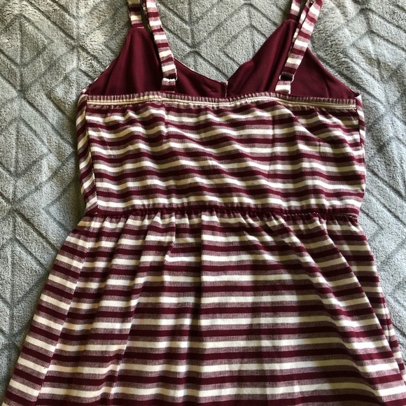 Burgundy/white striped shin length midi dress - Picture 5 of 6